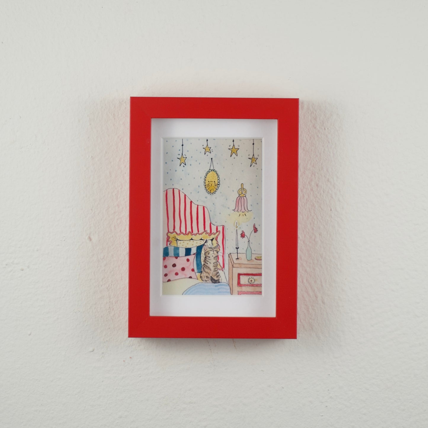 Cat in a Cozy Bedroom — Framed Art Print