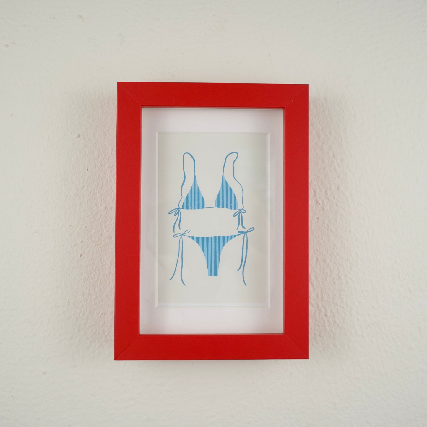 Blue Striped Bikini — Framed Art Print