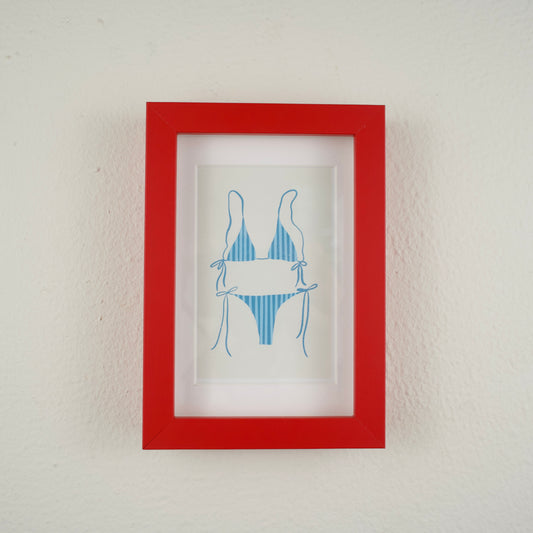Blue Striped Bikini — Framed Art Print