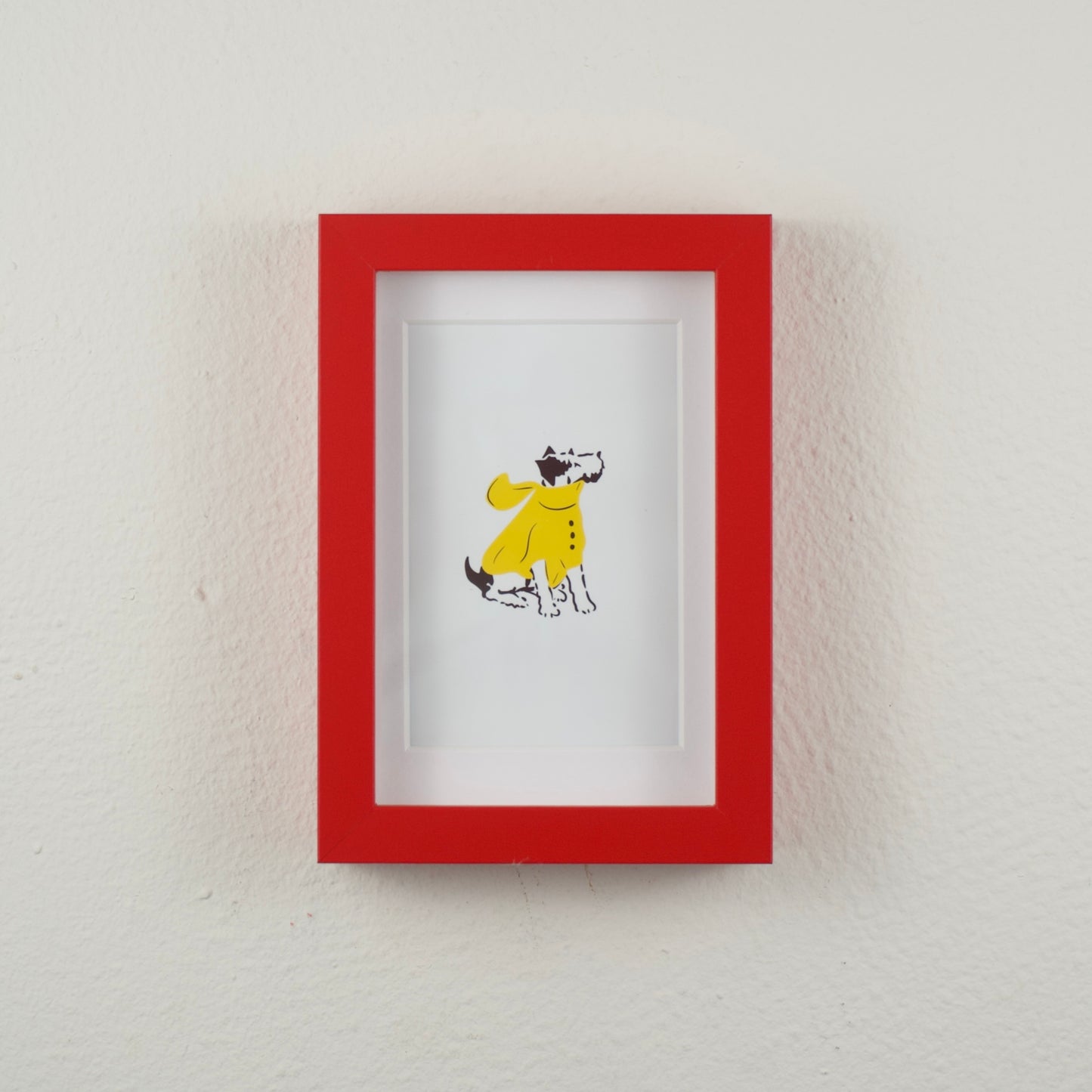 Dog in a Yellow Raincoat — Framed Art Print