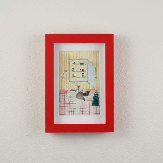 Cat in the Sink — Framed Art Print