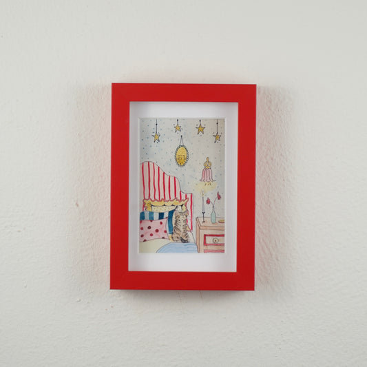 Cat in a Cozy Bedroom — Framed Art Print